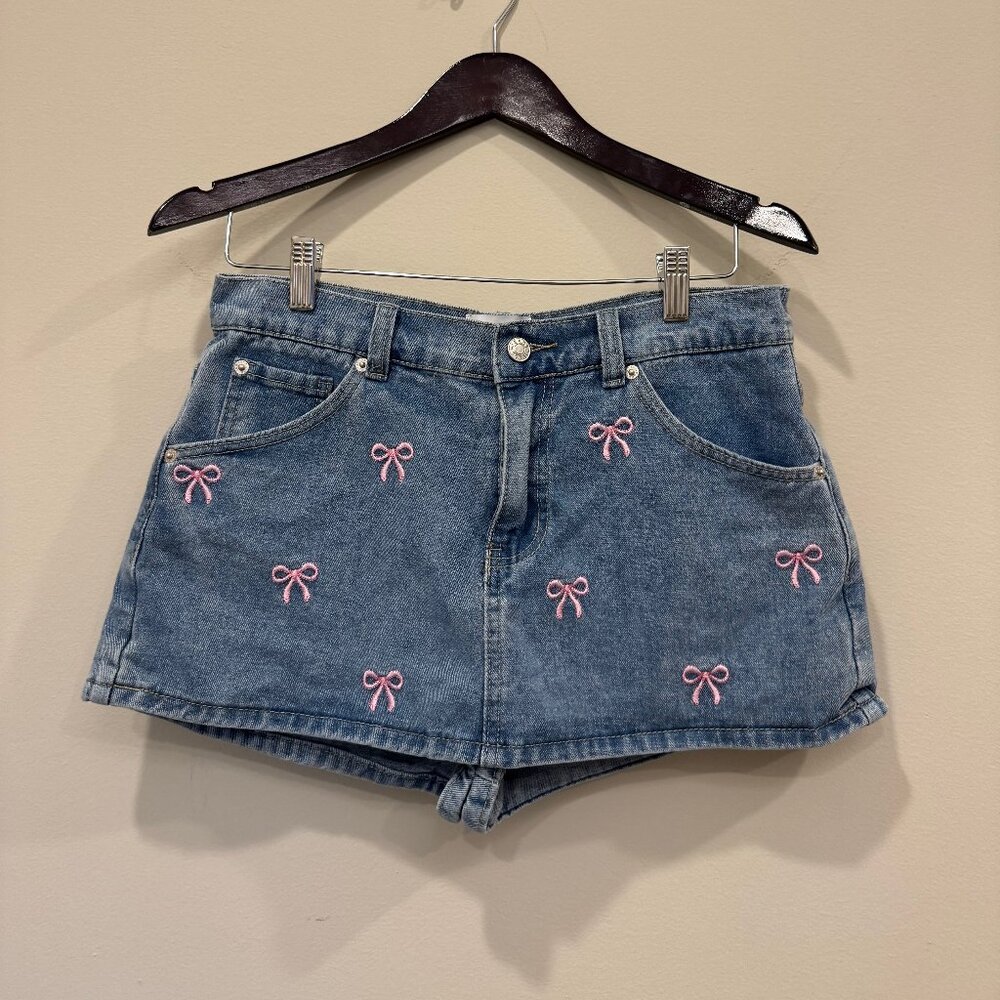 J for Justify Denim Skort with Pink Bow Embroidery Coquette Aesthetic Size M